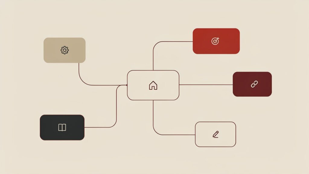 SaaS website architecture connecting product, use cases, integrations, documentation and blog content-amysbrew
